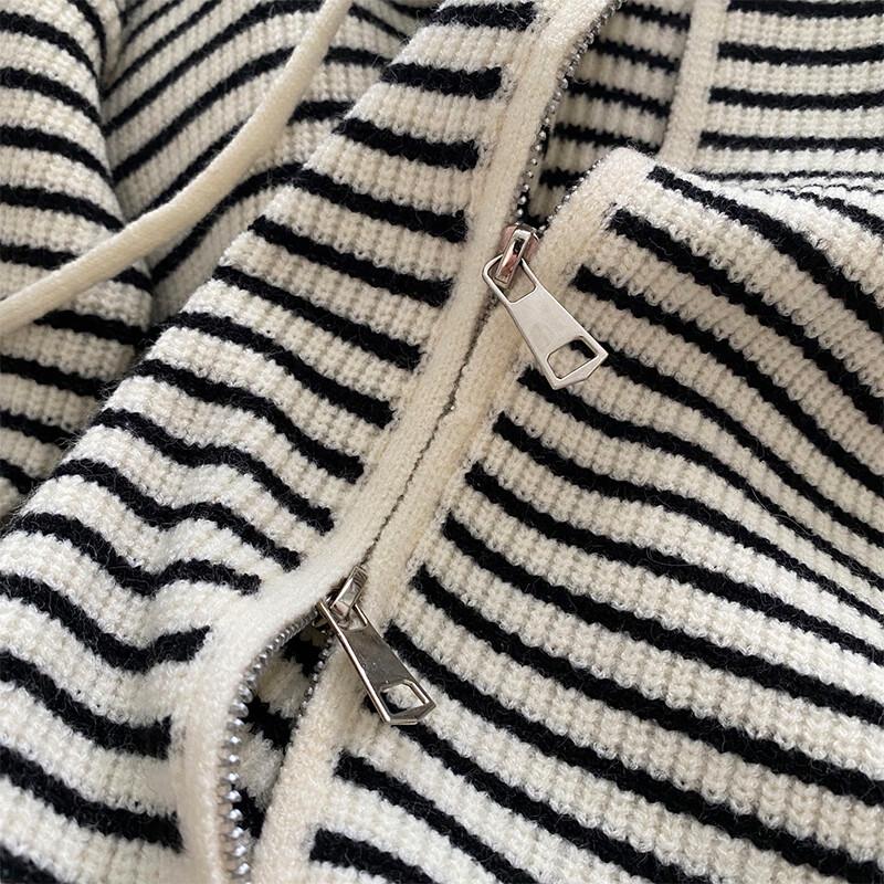 Women's Striped Hooded Knit Cardigan