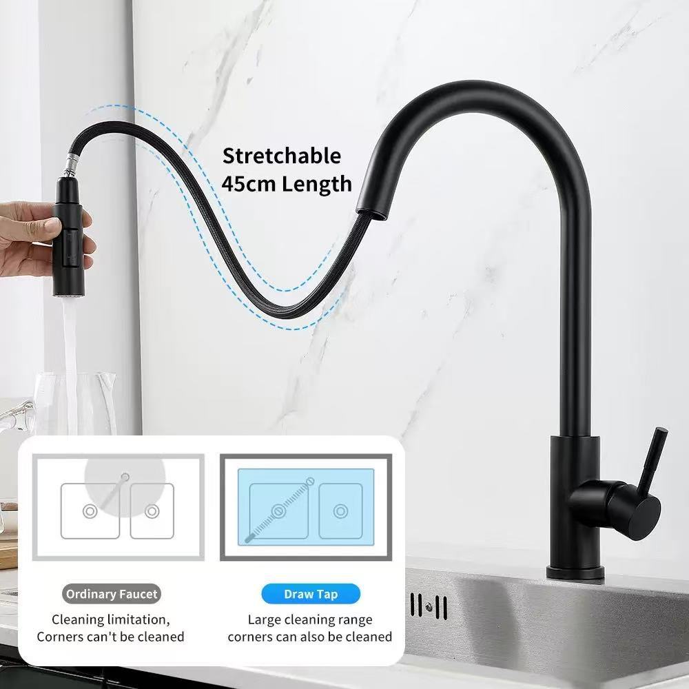 Stainless Steel Kitchen Pull-out Faucet Hot and Cold Household Splash-proof Sink Telescopic Sink Washing Basin Faucet