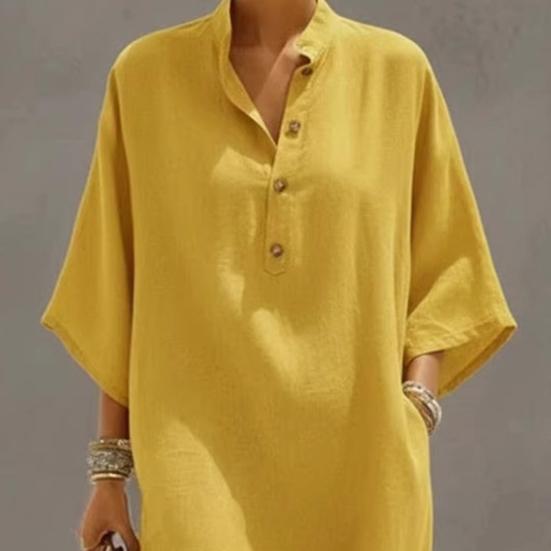 Summer Stand Collar Maxi Dress for Women Half Sleeve Button Up V Neck Long Dress Loose Flowy Beach Sundress with Pockets