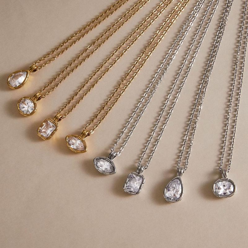 Minimalist Geometric Zircon Pendant Necklace Gold PVD Plated Trendy Jewelry for Women Christmas Gift Idea