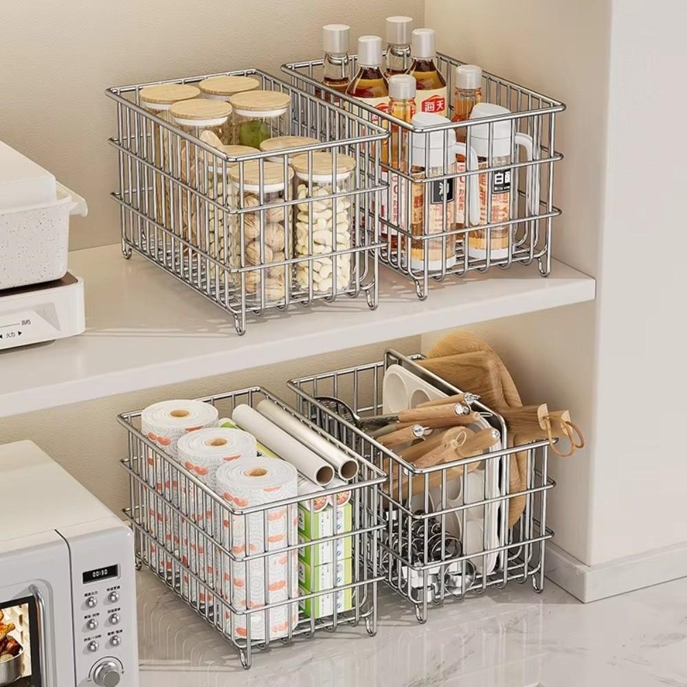 New Stainless Steel Kitchen Drain Basket Large Capacity Space-saving Wire Snack Organizer Square Household Multi-Functional Rack