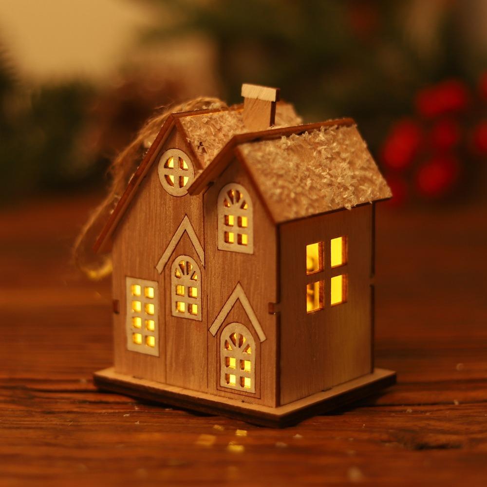 Glowing Christmas Tree House Pendant Wooden Christmas Village House Figurine  Kids