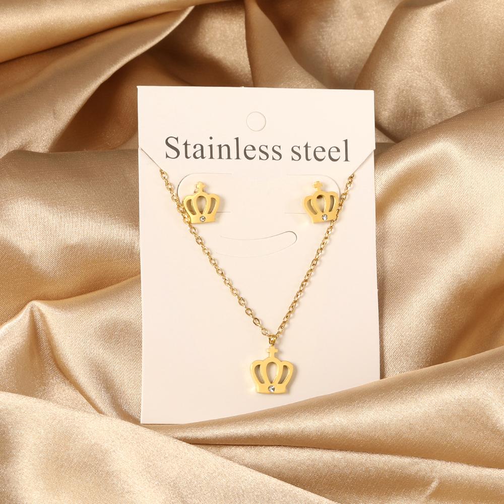 Cubic Zirconia Necklaces Zircon Sets For Women Tiny Stainless Steel Gold Plated Pendant Necklaces And Earrings Sets Wedding