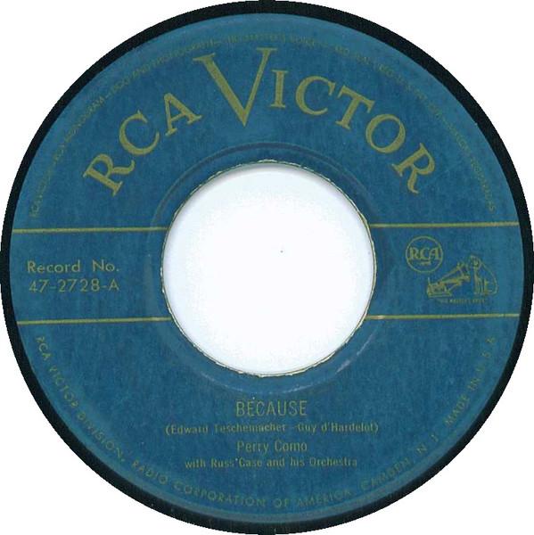 

7inch Record PERRY COMO - Because / If You Had All The World 472728 RCA VICTOR 1949 US Pop Used