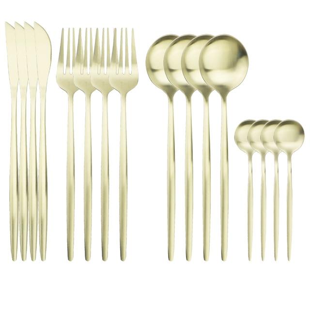 16Pcs Rose Gold Cutlery Set Knife Fork Coffee Spoons Dinnerware Set Stainless Steel Tableware Set Western Kitchen Silverware Set