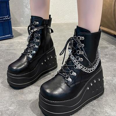 Fashion New Boots for Women Fashion Punk Goth Platform Heels Wedge Women's Boots Casual High Heels Chain Decoration Short Botines Mujer