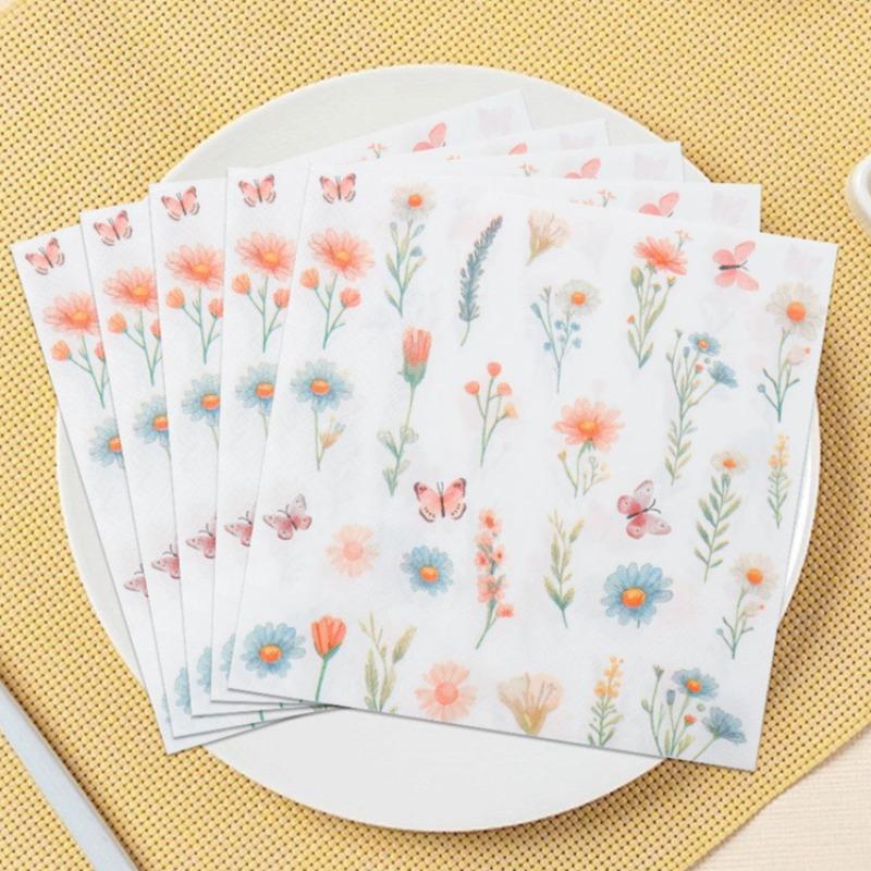 20pcs/Pac 33*33cm 2-Ply Disposable Party Napkin Floral Pattern