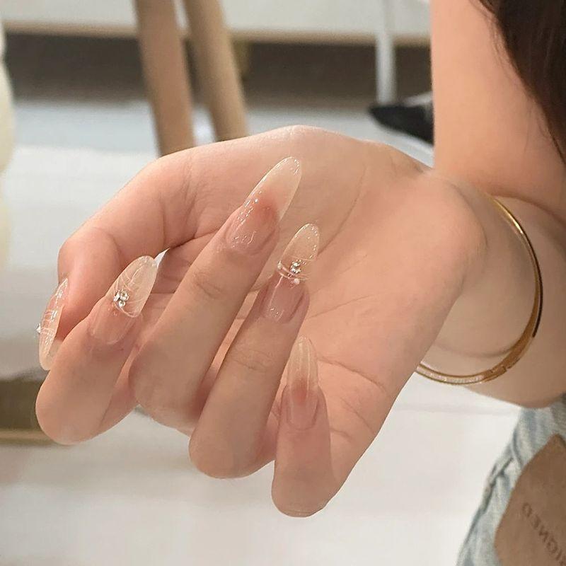 

Internet Hot 2023 Wearable Nail Stickers Finished Product Gentle Wearing Nail New Arrival Fancy Fake Nails Nail Tip XS size summer Japanese blush Almond