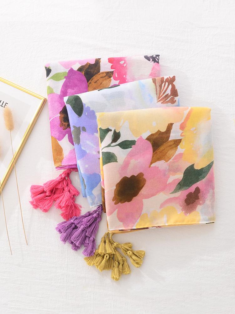 Cotton Linen Women Wild Soft Floral Print Beach Silk Scarf Shawl Femme Mujer Pareo Muffler Bufandas Stoles Hijab Bandana Summer