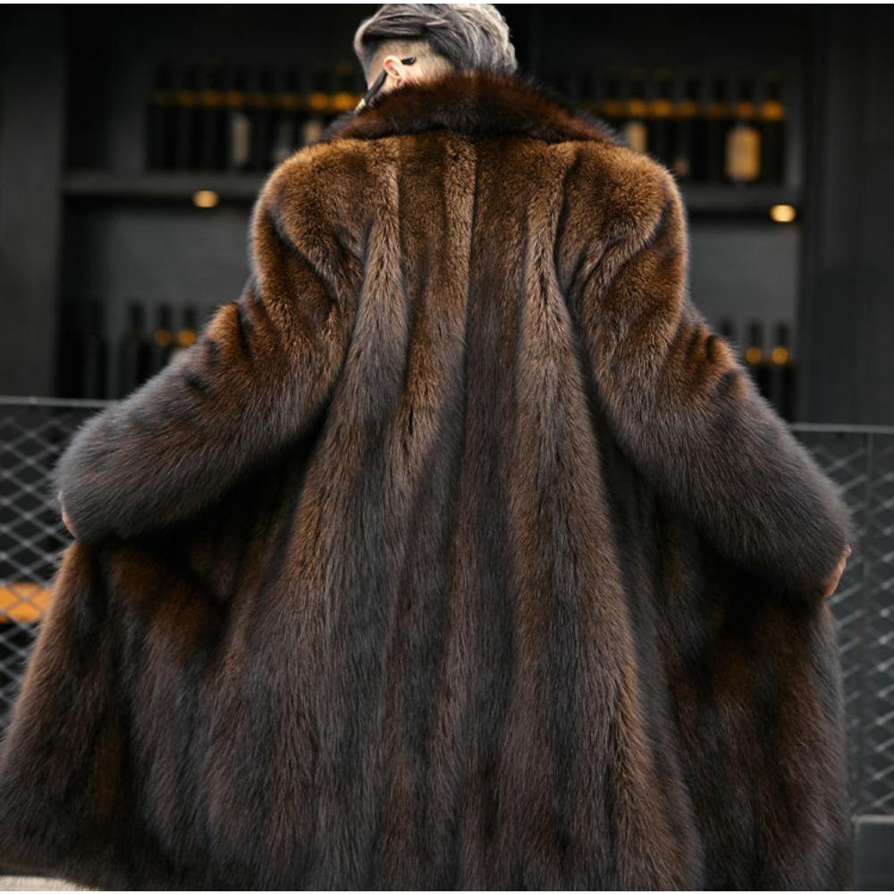 Herren Nerzmantel Mittellang Herbst und Winter Vollnerzkragen Übergröße Waschbärfellmantel Pelzjacke