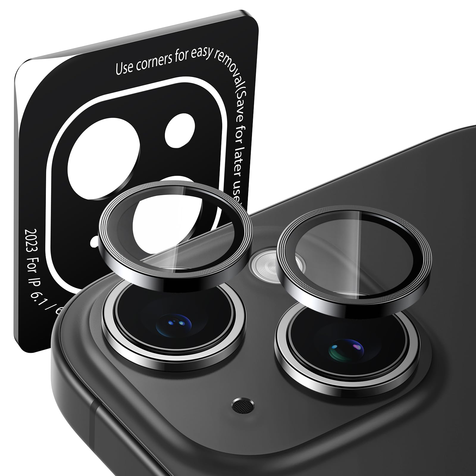 

TORRAS LensGuard for iPhone 15 and iPhone 15 original metal tempered full black night view one black lens cover for iPhone Plus, aerospace-grade,