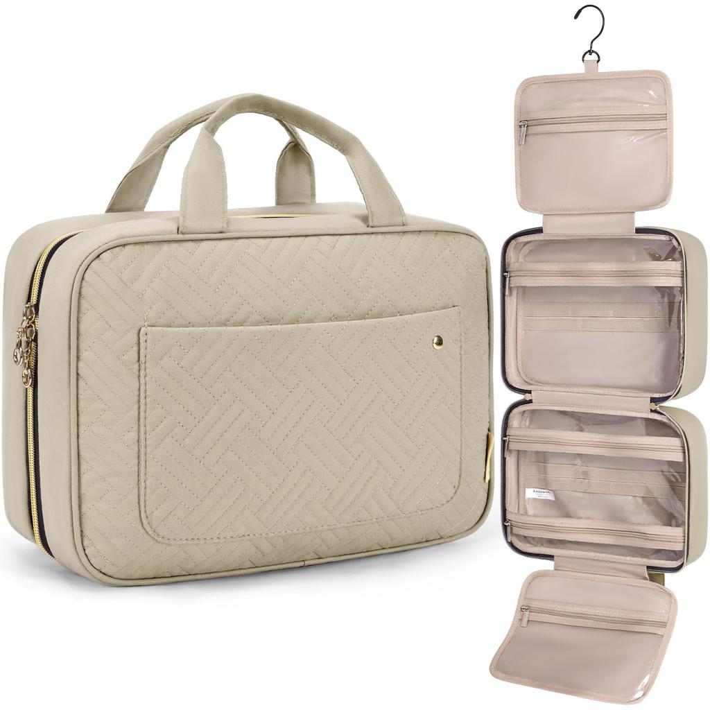 BAGSMART Borsa da Toilette Grande Borsa da Viaggio con Gancio Appendiabiti, Borsa per Cosmetici e Trucco Resistente all'Acqua Organizzatore da Viaggio per Accessori, Shampoo, Formato Standard