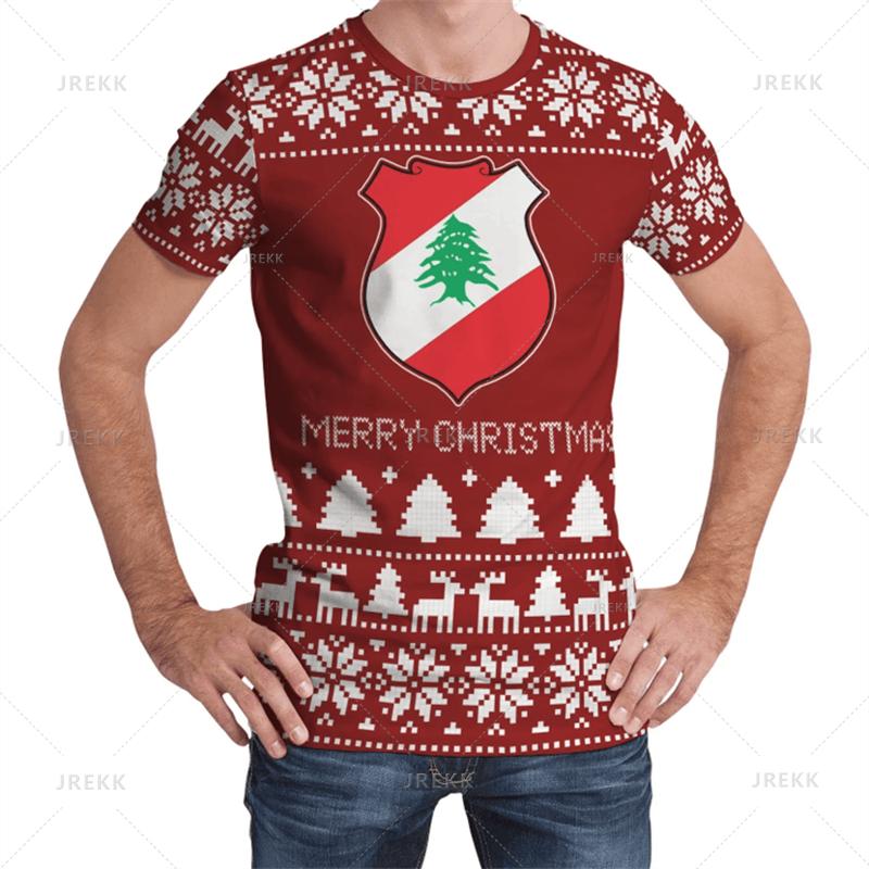 The Republic-of Lebanon Map Flag 3D Print T Shirt Lebanon Coat Of Arms Graphic Tee Shirts Vintage Ethnic Short Sleeves T-shirts