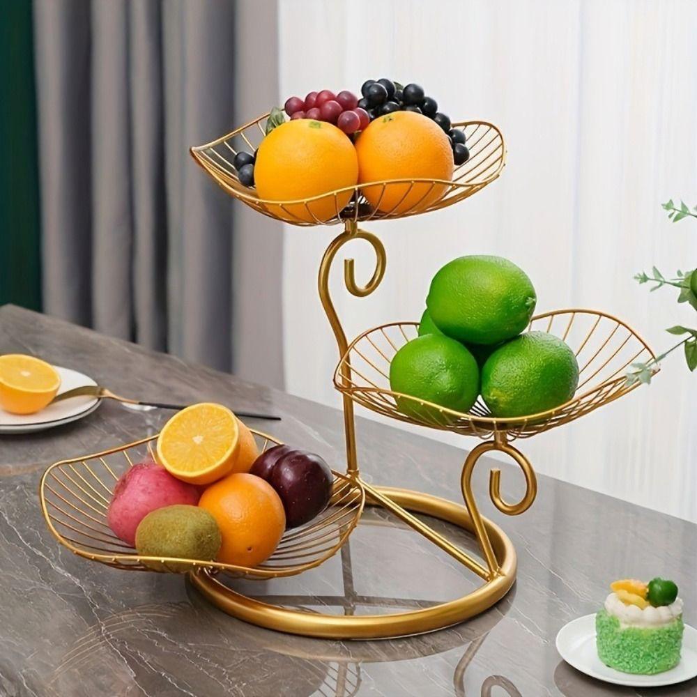 Lotus Leaf Shape Multi-Layer Serving Tray Metal Wire Fruit Basket 3-Tier Fruit Basket Dining Table