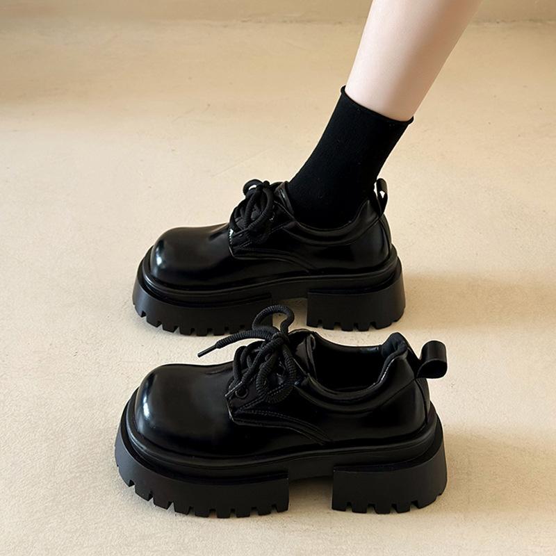 Big head lace-up small leather shoes women's 2025 spring new platform versatile British college style retro jk loafer single shoes