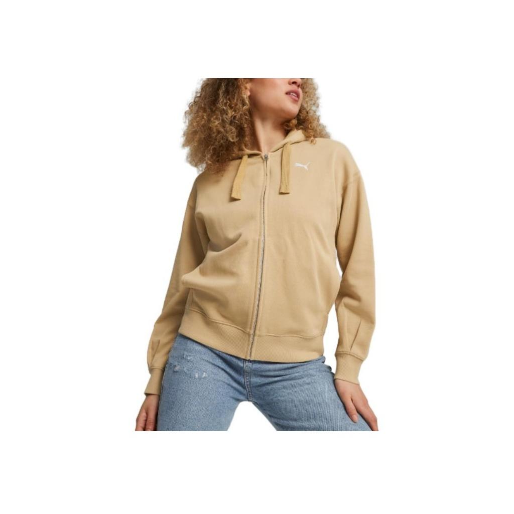 Puma Logo Print Zip-Up Sports Casual Hoodie Women jackets Camel 679597-84