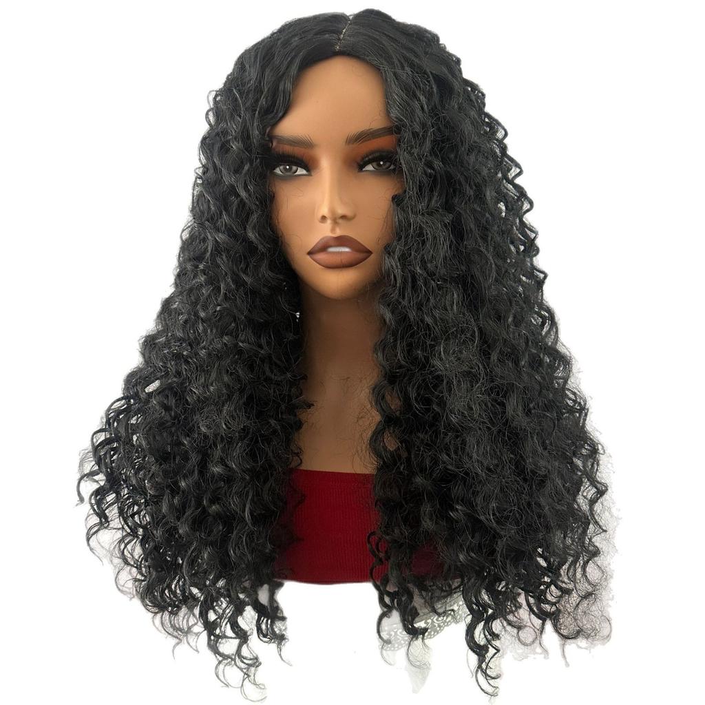 New European and American wig, medium black African small curly long curly hair, hair