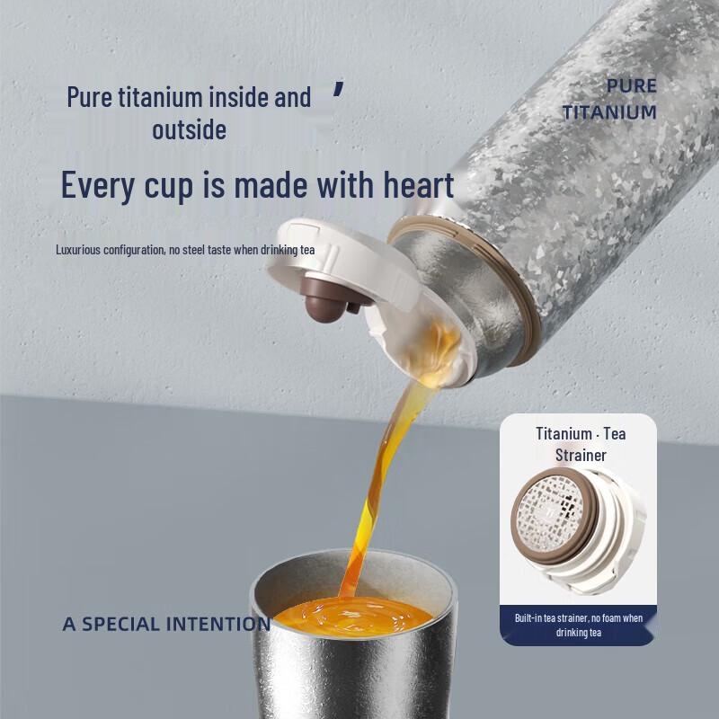 Temake 410ml Sapphire Blue Double-Layer Insulated Tea Cup with Titanium Lid