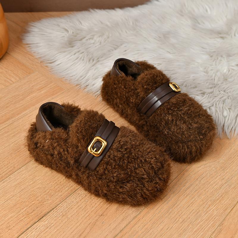 Fashion retro versatile Doudou cotton shoes women's 2025 autumn and winter new soft-soled thin shoes with a pedal on shit