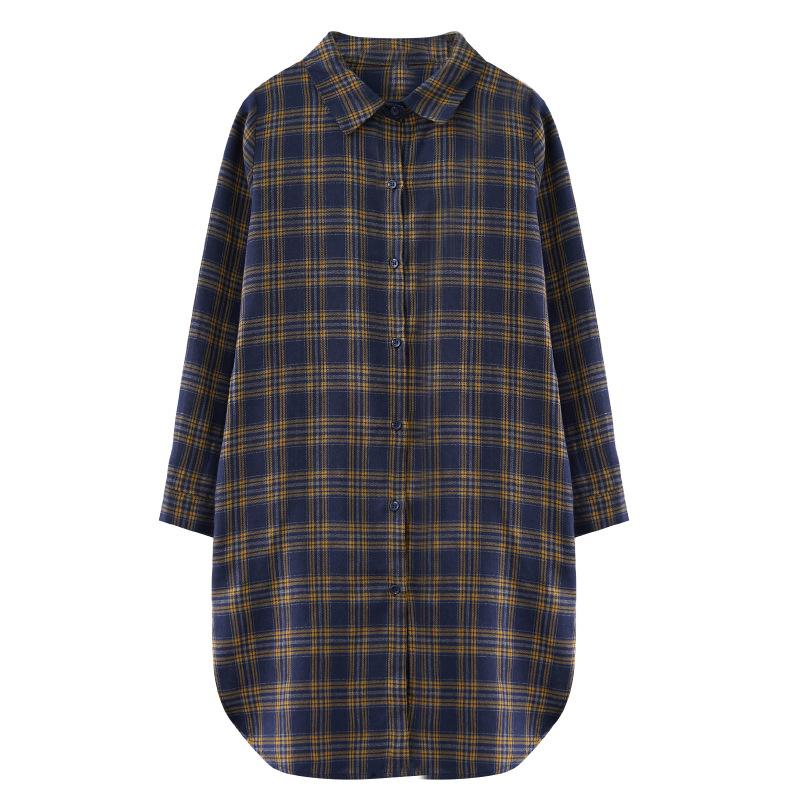 1116 Vintage Medium and Long Plaid Shirt Women's Long Sleeve Loose Large Size Shirt
