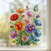 Adesivi per Finestre Fiori Stile Vetro Colorato Double-Sided, Decalcomanie Floreali con Farfalle Riutilizzabili, Adesivo Statico per Porte Finestre Scorrevoli per Ufficio Bagno