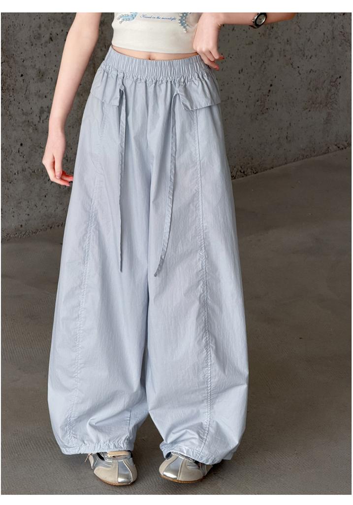 Girls' 2026 New Summer Korean Edition Elastic Waist Wide Leg Pants Cotton Thin Casual Pants Relaxing Air Ball Pants