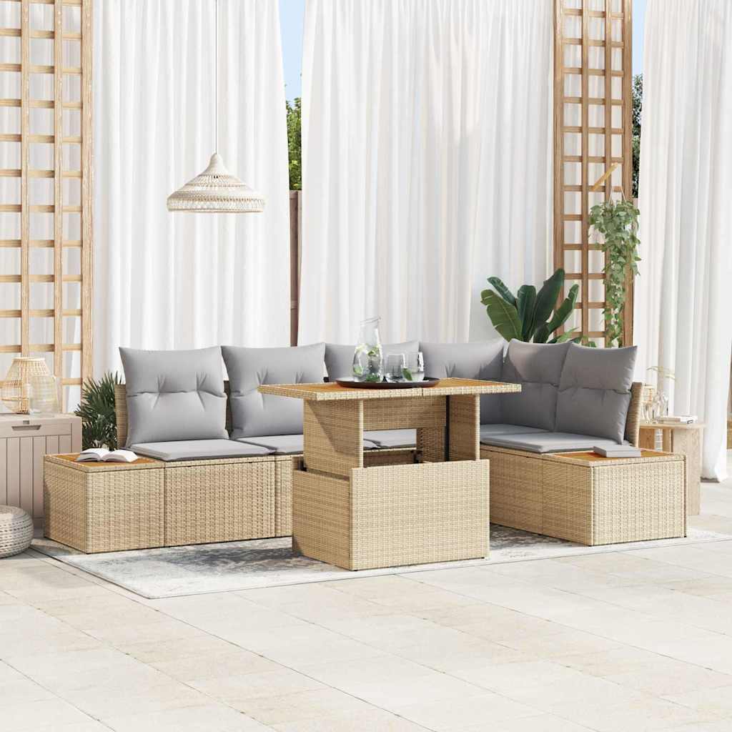 Garden Sofa Set with Storage 6 pcs Beige Poly Rattan