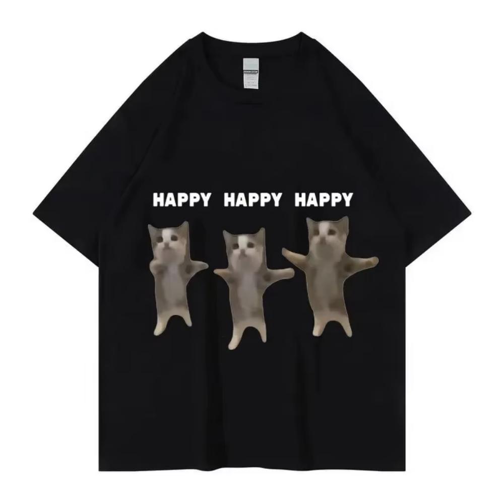 Funny Cute Cat Meme Graphic TShirt Happy Dance Cat Print Short Sleeve Tshirt Fashionable Daily Attire Unisex Women Casual TShitrs S