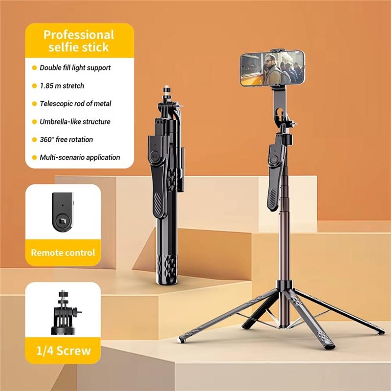 ABUO-Selfie Stick Tripod 1.85M For Iphone 16 15 14 13 Pro Max Android Phones Remote Control Panoramic Ball Head Holder