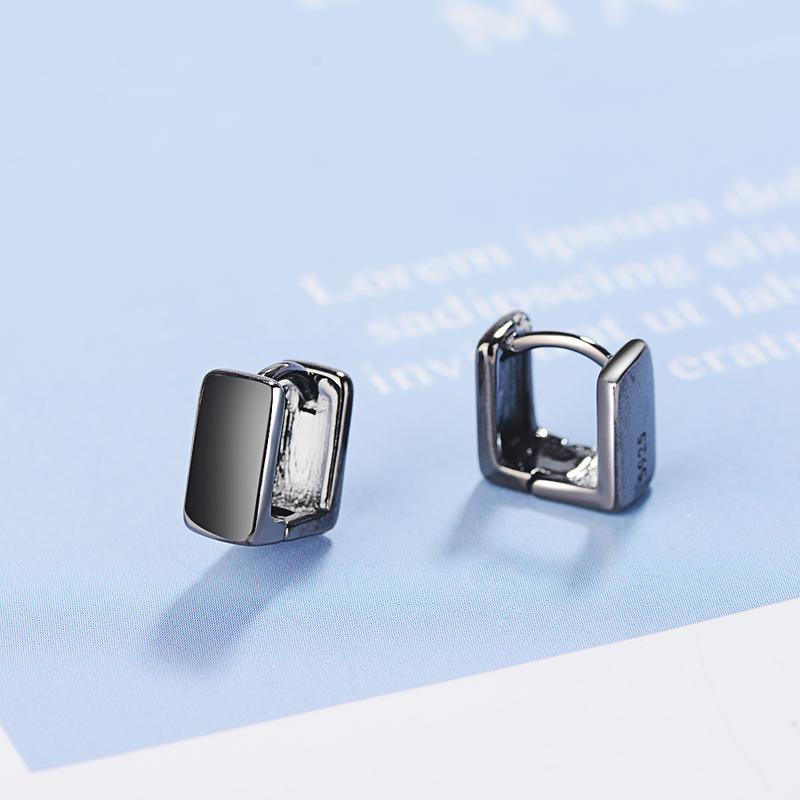 Top Quality 925 Sterling Silver Earrings for Men Jewelry Charm Women Square Black Hoop Earrings for Girl Men Accessories Trendy