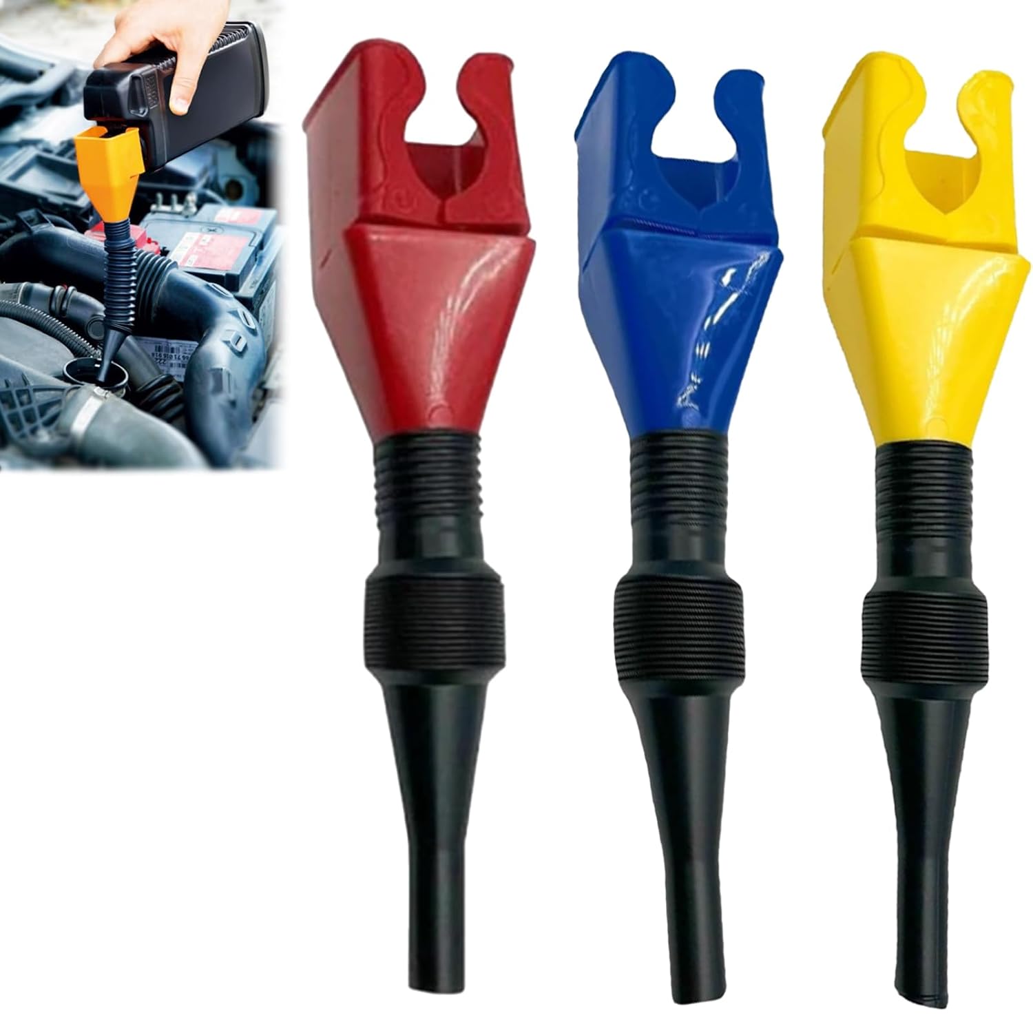 

Retractable Auto Fuel Funnel, Universal Household Folding Buckle Funnel, Car Flexible Draining Tool Snap Funnel, for Oil Change for Cars & yellow+red 2Pcs