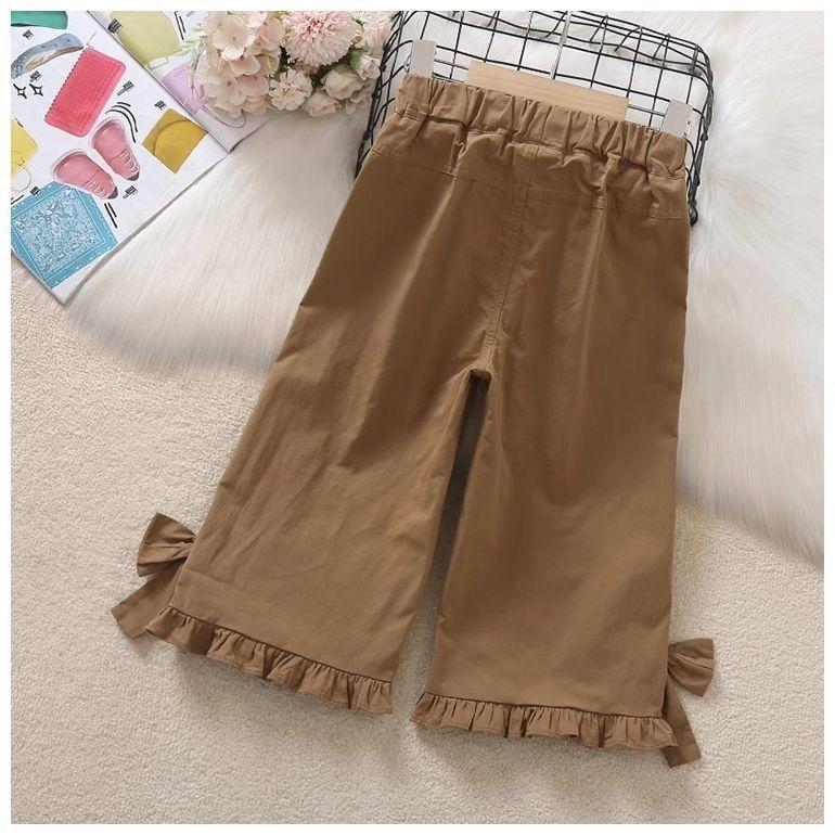 Girls' Summer Bow Lace Cropped Pants New Loose Fit Baby Casual Straight Leg Pants