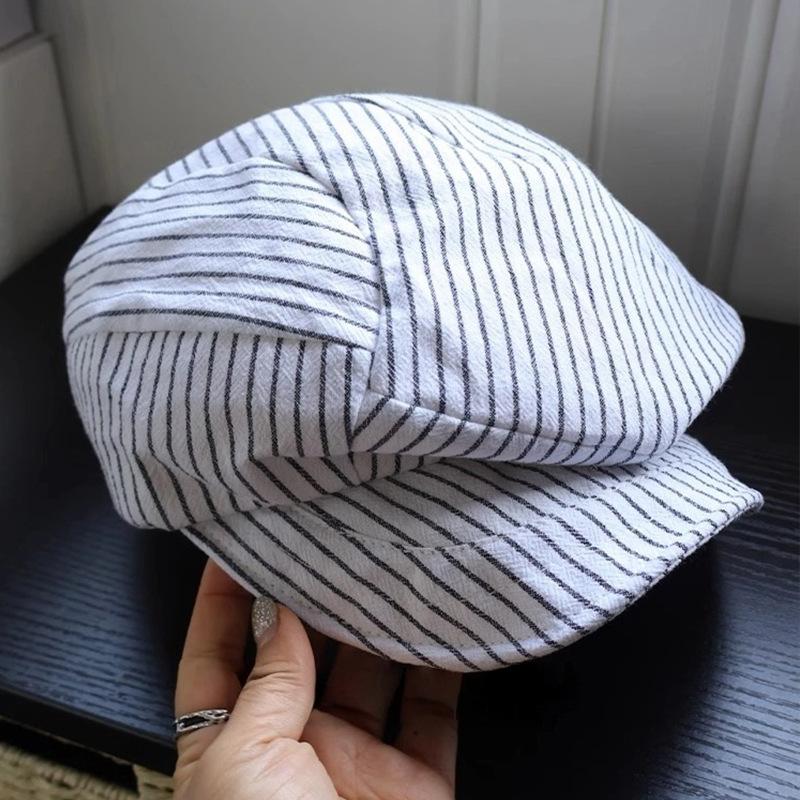 Retro Yamamoto style thin breathable washed linen pleated design octagonal hat temperament show face small equestrian hat
