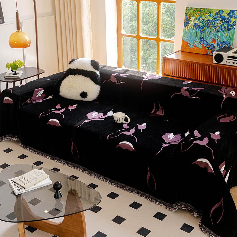 

Высококачественное диванное полотенце с цветочным принтом, мягкая антицарапающая когтями кошек шенилловая накидка на диван, роскошный чехол на диван с полной защитой для четырех сезонов 180x130cm фиолетовый