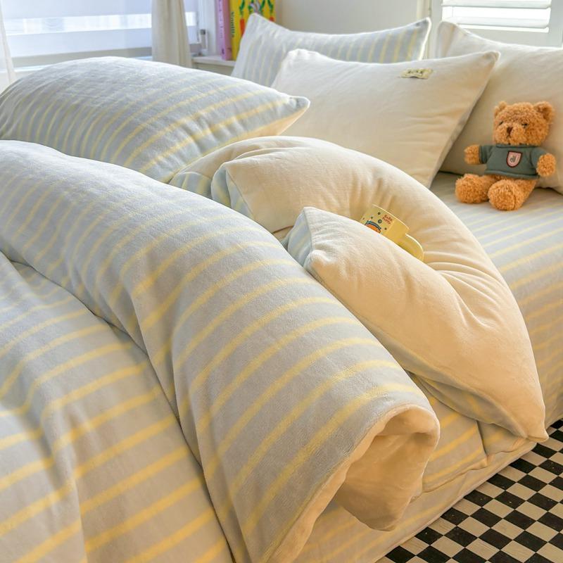 Winter Milk Fleece Bed Four-piece Set Thickened Coral Fleece Bed Sheet Quilt Cover Three-piece Bedding