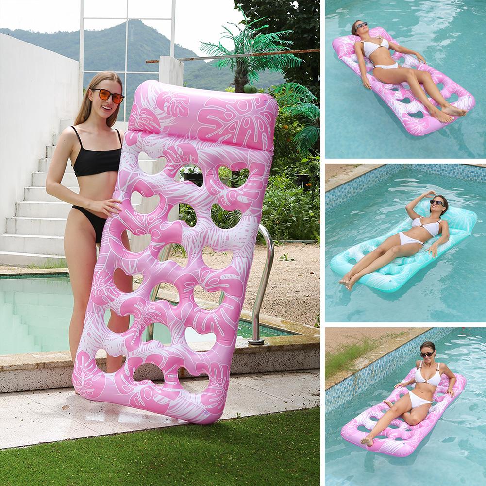 Inflatable Pool Float Lounger with Headrest Pool Floats Hammock Portable Inflatable Water Sleeping Bed for Swimming Pool Party