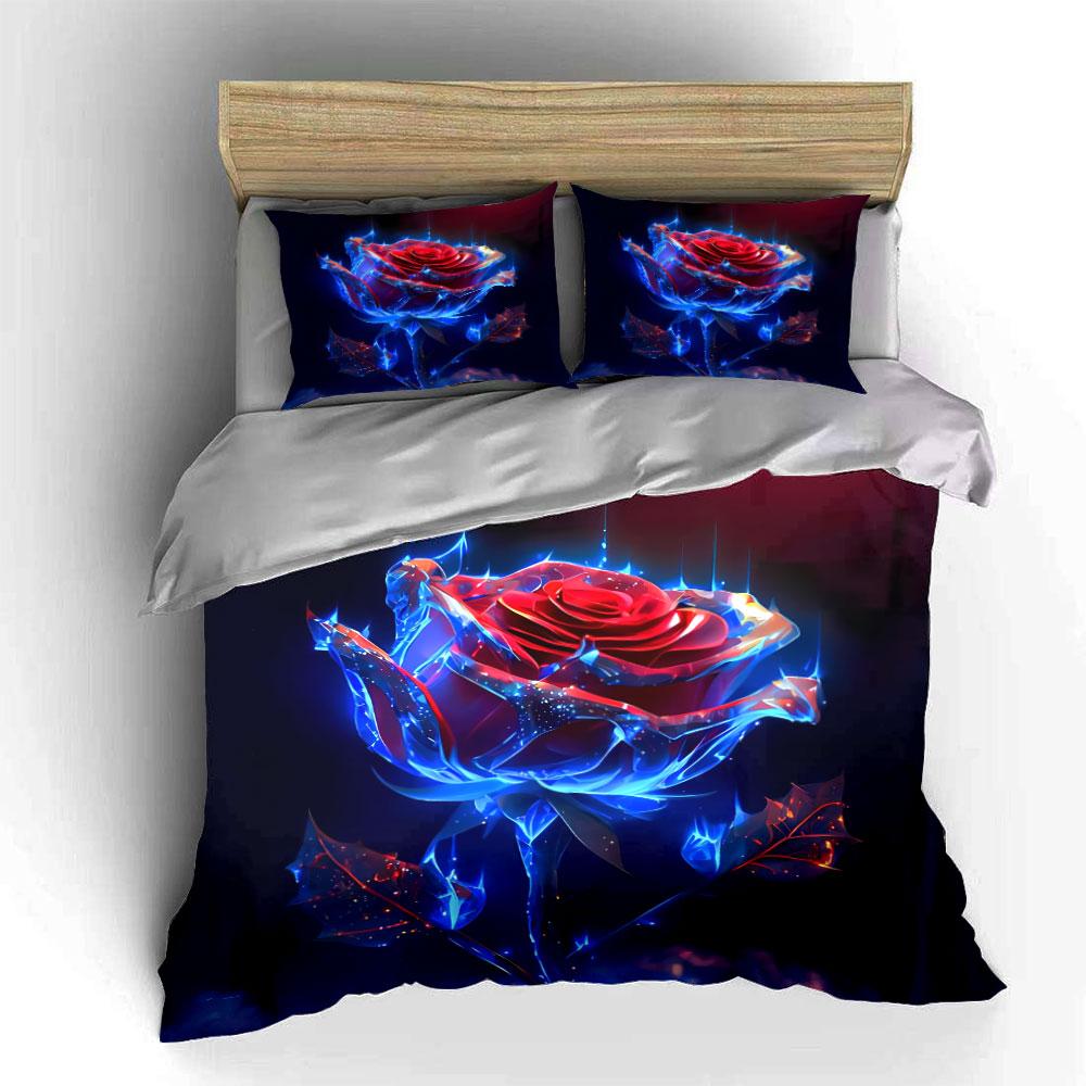 "Glowing Rose Artwork Set Decor" Soft Skin-Friendly Bedding Set Includes 1 Duvet Cover And 2 Pillowcase Gift