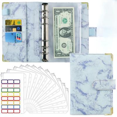 Ideamall Household Management Pouch, Budget Binder File with 12 Pockets, Money Management, Budget Tracking, Marble, A6 (Blue)