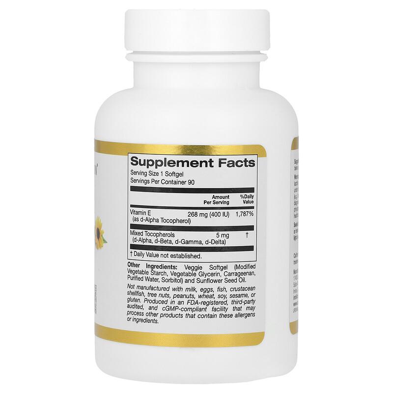 Sunflower Vitamin E with Mixed Tocopherols, 400 IU, 90 Veggie Softgels