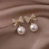 Women's Trendy Elegant Bow Earrings High End Pearl Design Sweet Temperament Fashion Jewelry Accessories