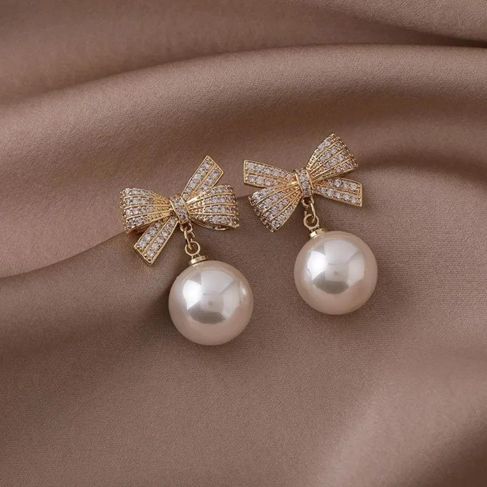 Women's Trendy Elegant Bow Earrings High End Pearl Design Sweet Temperament Fashion Jewelry Accessories