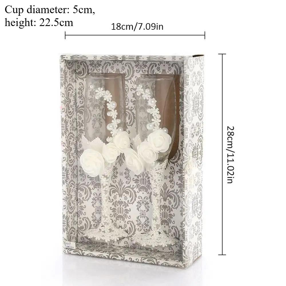 Bride Groom Champagne Glasses Wedding Wine Glasses with White Lace Couples Husband Wife Anniversary Engraved Flute Glass Favors