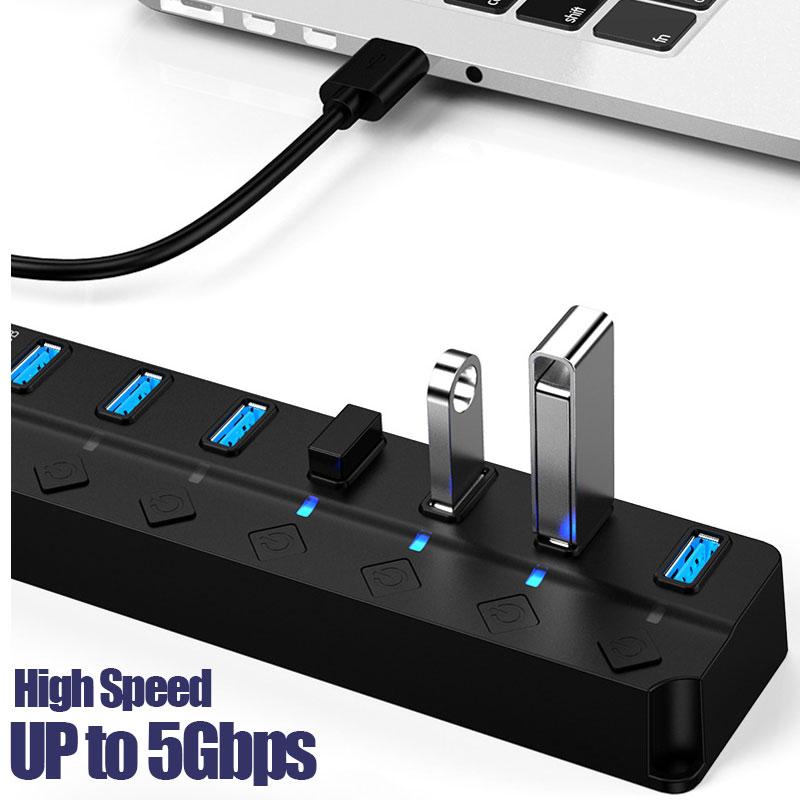 4 In 1 USB 3.0 Hub 7 Port With LED Indicator Independent Switch Control For Laptop Flash Drive Hard Disk Printer Camera Keyboard