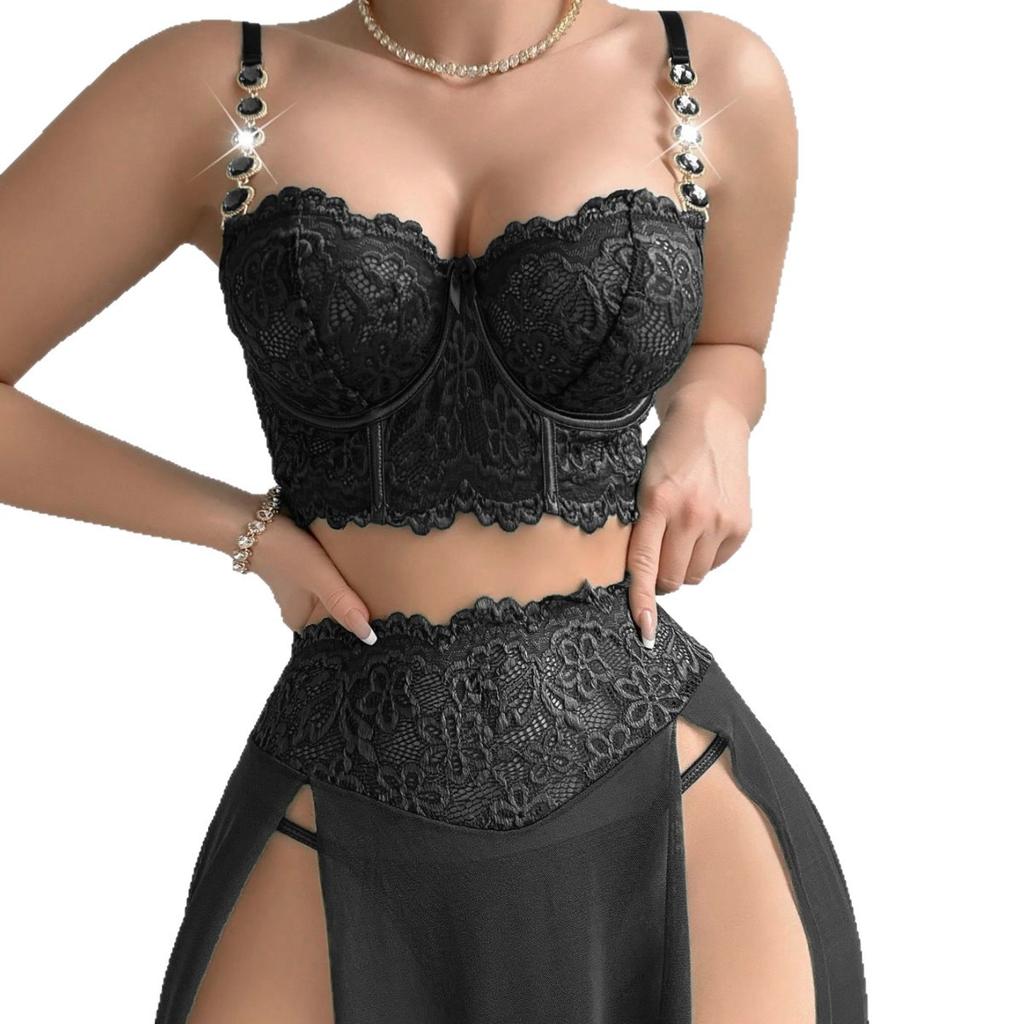 European, American and foreign large size new sexy perspective mesh sex underwear long skirt thong