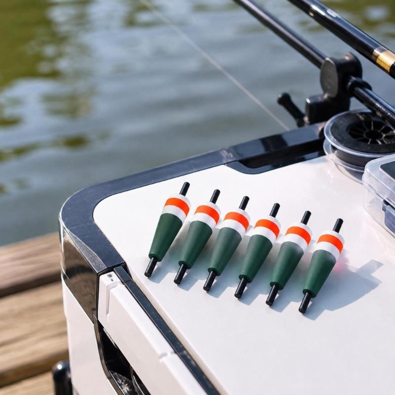 Fishing Bobbers for Nearshore Rock Angling and Coastal Casting, 5-Piece Molded Set with Tapered Shapes and Central Shafts