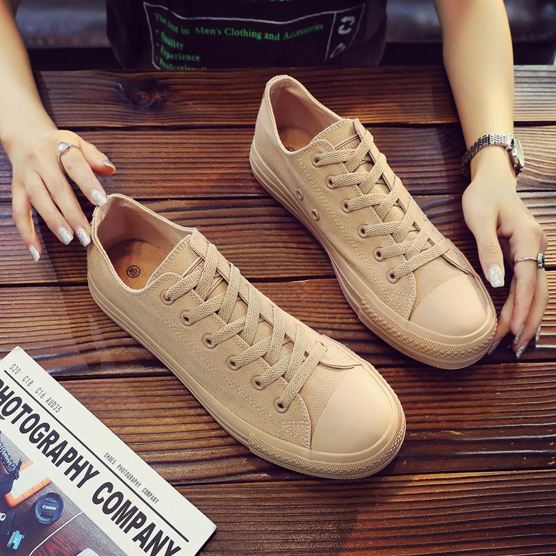 Nuove Scarpe di Tela Color Tè al Latte Casual Coreane Classiche con Lacci Scarpe di Stoffa Uomo Donna Coppia Suola in Gomma Scarpe Vulcanizzate Sneakers