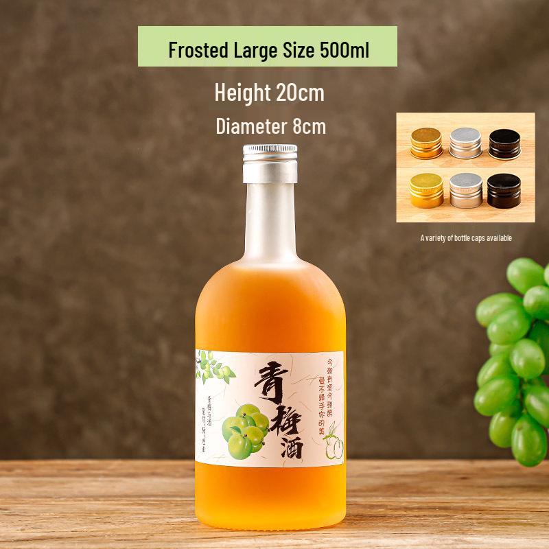 500ml Meijian Frosted Glass Green Plum Wine Bottle with Cap