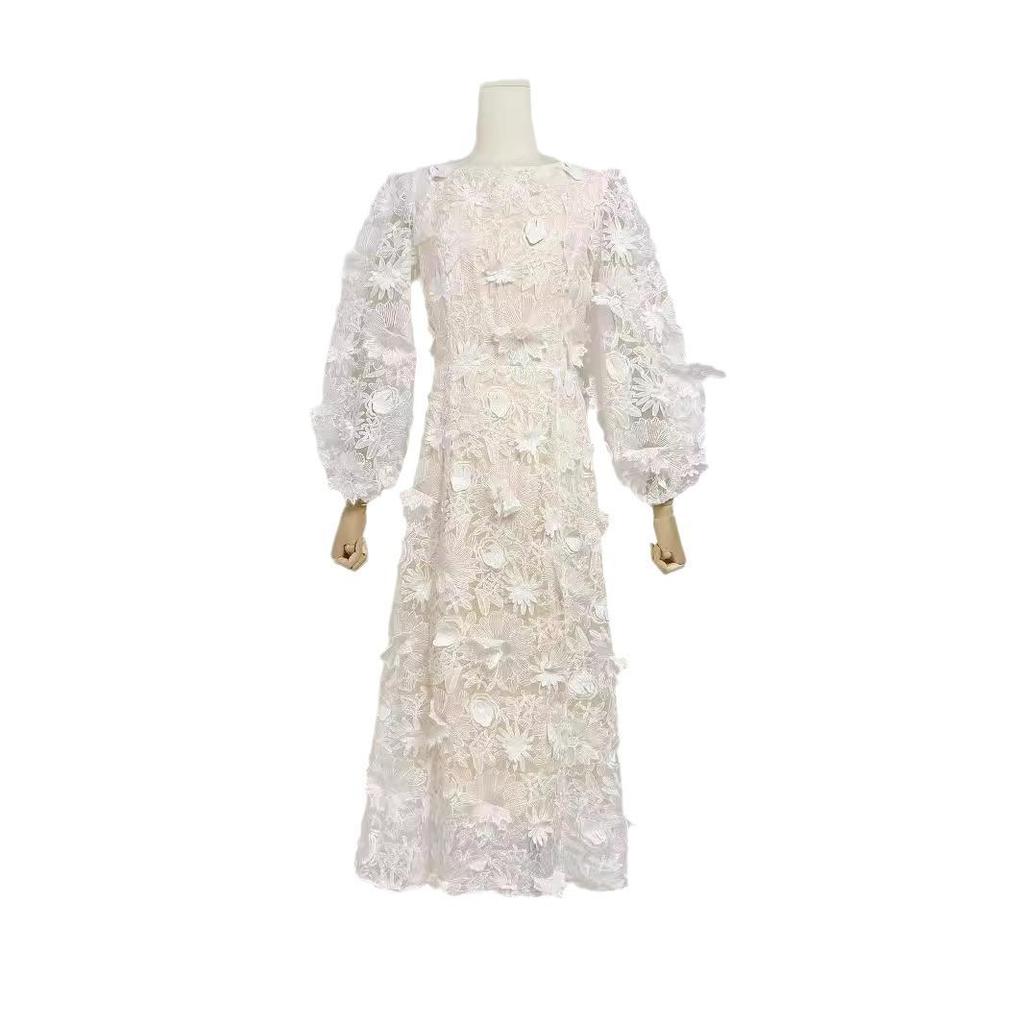 Australian Summer 2024 Floral Round Neck Hollow Waist Long Dress for Women