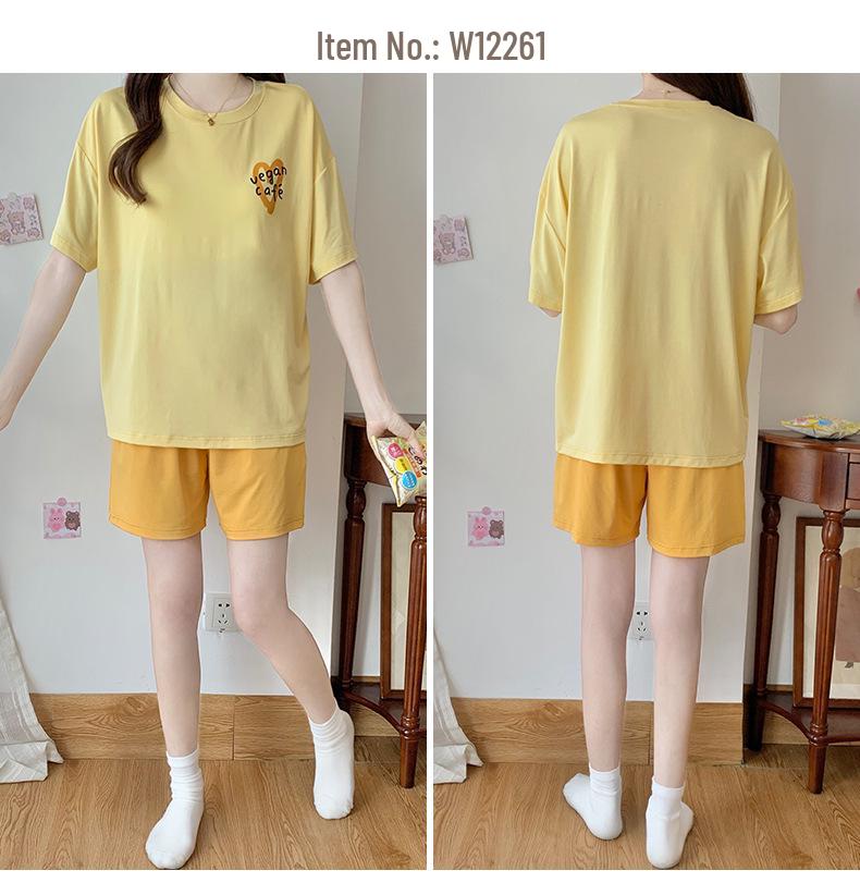 Women's Summer Modal Pajamas: Short Sleeve, Thin Style, with Chest Pads, Round Neck – Sweet Student Homewear