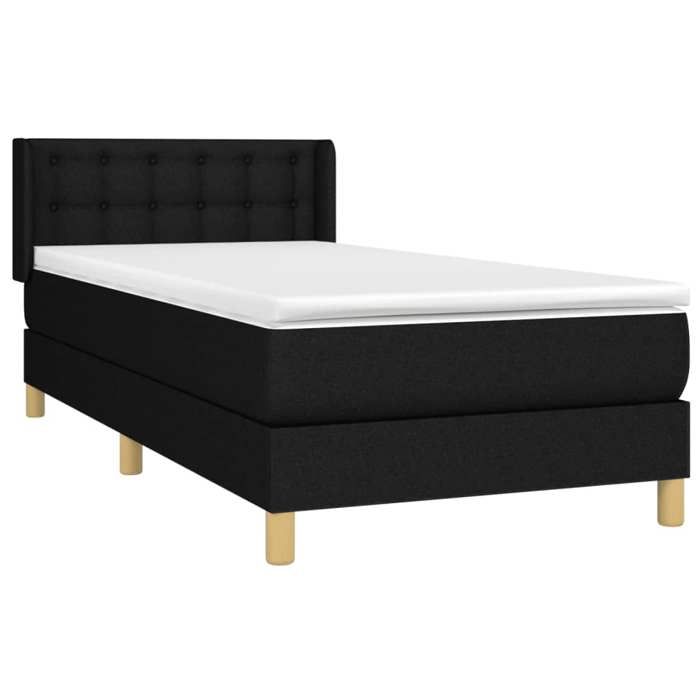 3130547 vidaXL Lit à sommier tapissier et matelas Noir 80x200 cm Tissu